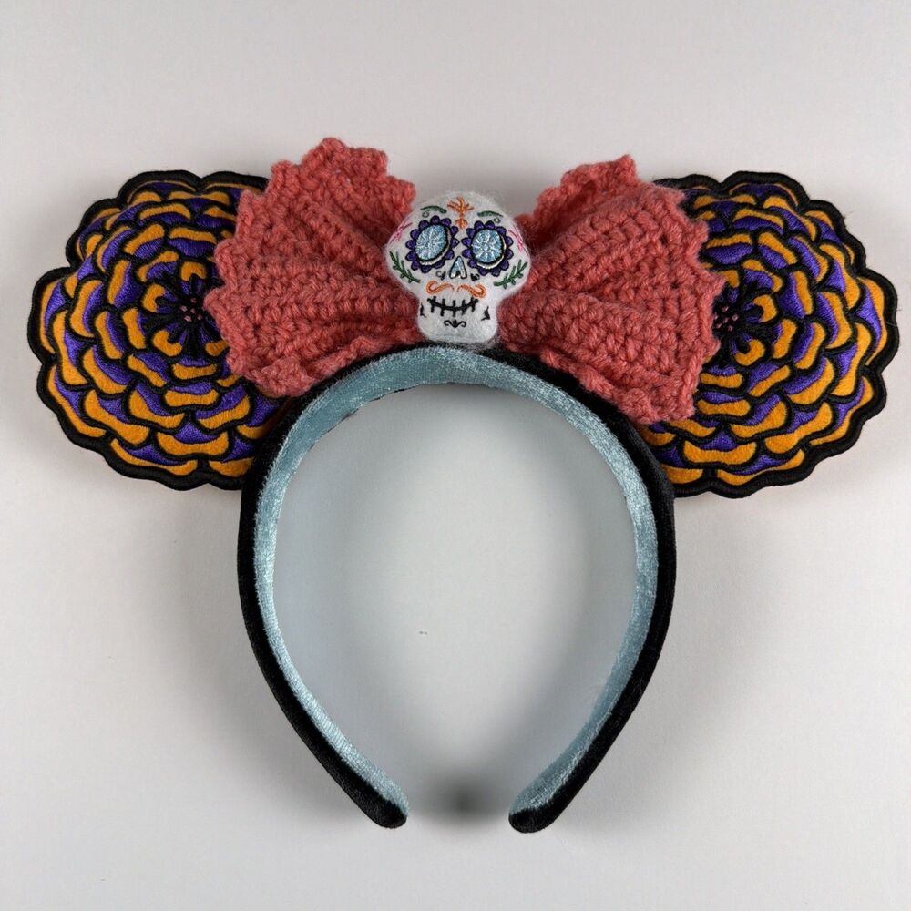 Disney Parks Coco Dia De Los Muertos Crochet Minnie Mouse Ears Headband
